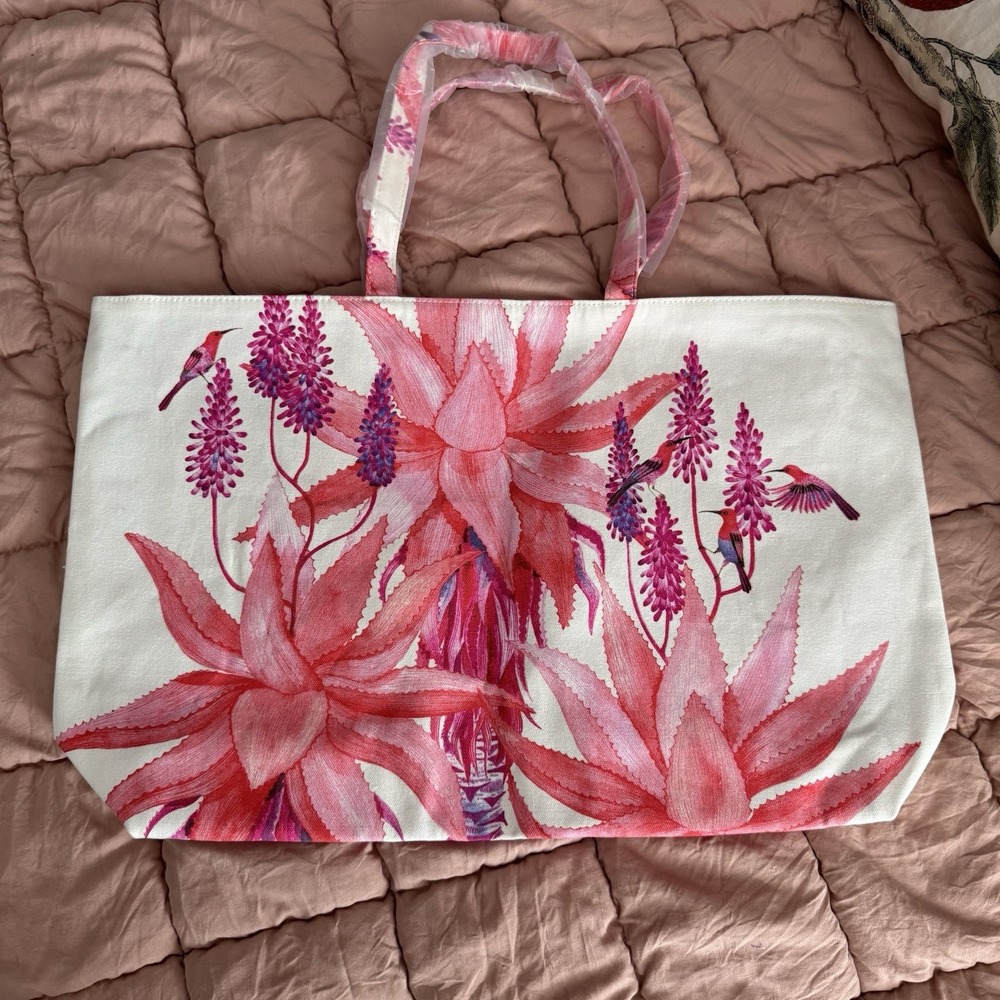Estee Lauder Canvas Floral Agave Birds Shoulder Travel Bag